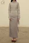 BASERANGE Cotton and Linen Ribbed Wrap Skirt Portugal BAS-SKGW-CH-WI24-HL Gray Blue